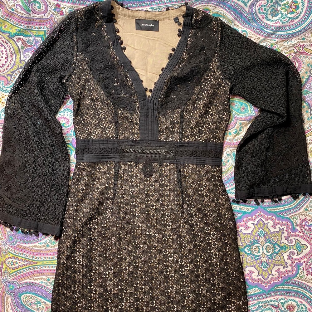 The Kooples Black Embroidered V-neck Mini dress